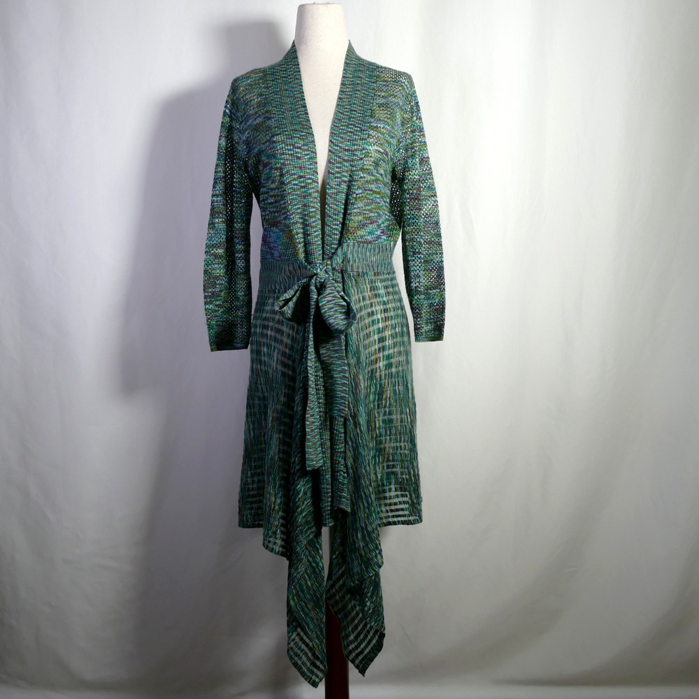 Womens Boho Rainbow Open Knit Festival Duster Cardigan Size M Hippie Beach Rave